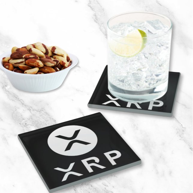 Crypto Black and White Favour XRP Upscale  Glass Coaster (Upscale XRP Glass Coasters for Cryto Currency Enthusiast Parties. Great for Bachelor Party)