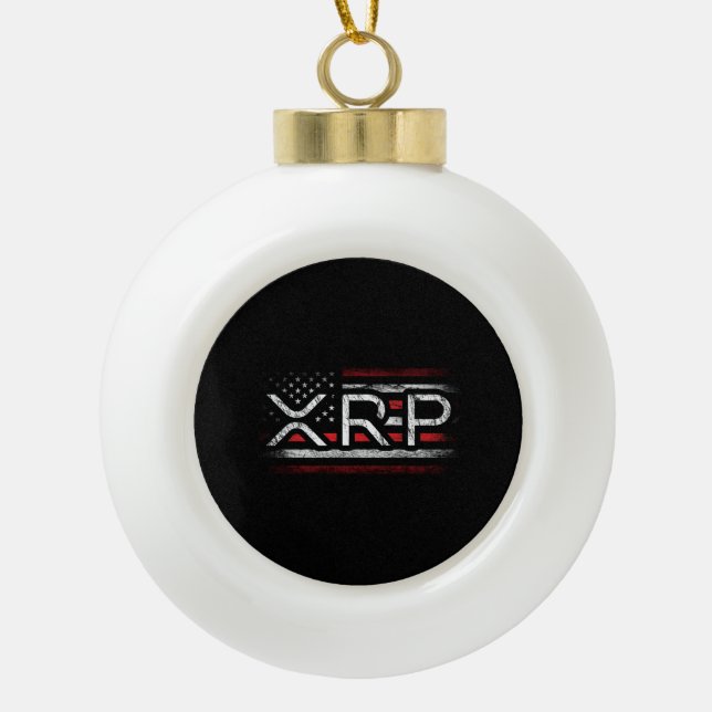 Crypto Currency - XRP Cryptocurrency American Flag Ceramic Ball Christmas Ornament (Front)