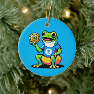 Crypto Frog - Funny Pixel Art Digital Currency Ceramic Ornament