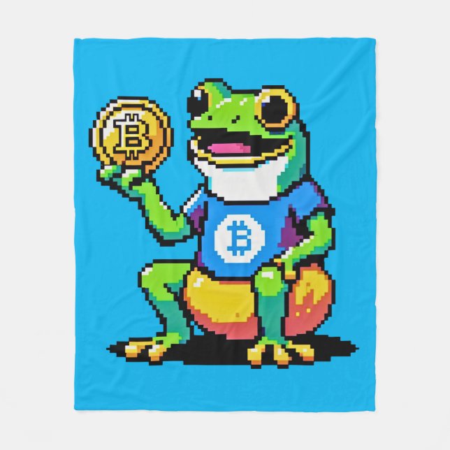 Crypto Frog - Funny Pixel Art Digital Currency Fleece Blanket (Front)
