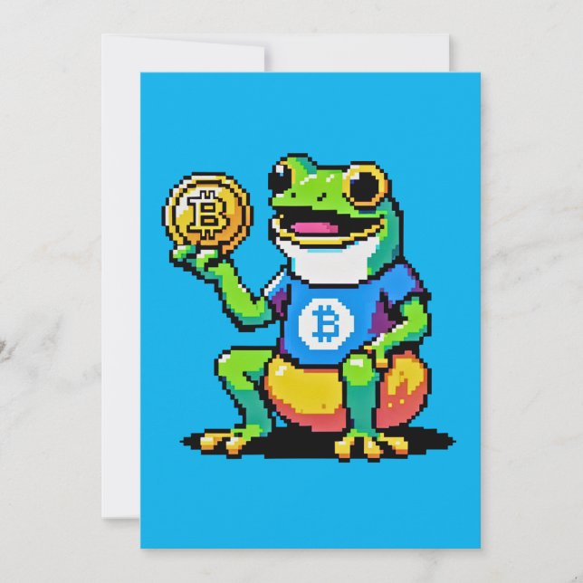 Crypto Frog - Funny Pixel Art Digital Currency Holiday Card (Front)