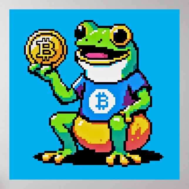 Crypto Frog - Funny Pixel Art Digital Currency Poster (Front)