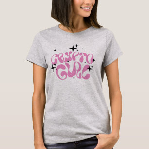 Crypto Girl Retro Pink Lettering on Grey T-Shirt