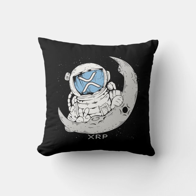 Crypto Meme XRP Cryptocurrency Cute Astronaut Moon Cushion (Front)