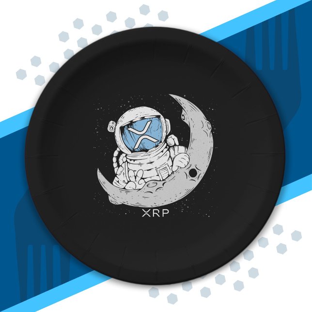 Crypto Meme XRP Cryptocurrency Cute Astronaut Moon Paper Plate (Creator Uploaded)