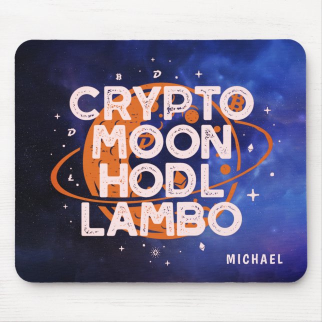 Crypto Moon Hodl Lambo Space Personalised Name Mouse Pad (Front)