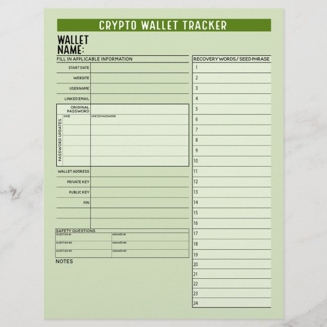 Crypto Wallet Password Keeper Recovery Seed Phrase Flyer (Front)