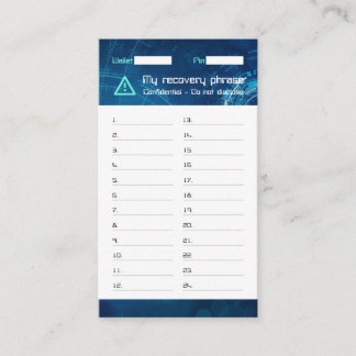 Crypto Wallet Sci-Fi Recovery Seed Phrase 24 Business Card
