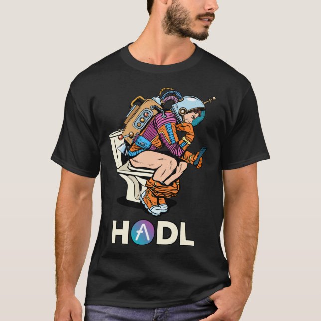 Cryptocurrency Aave HODL Space Man On Toilet Merch T-Shirt (Front)