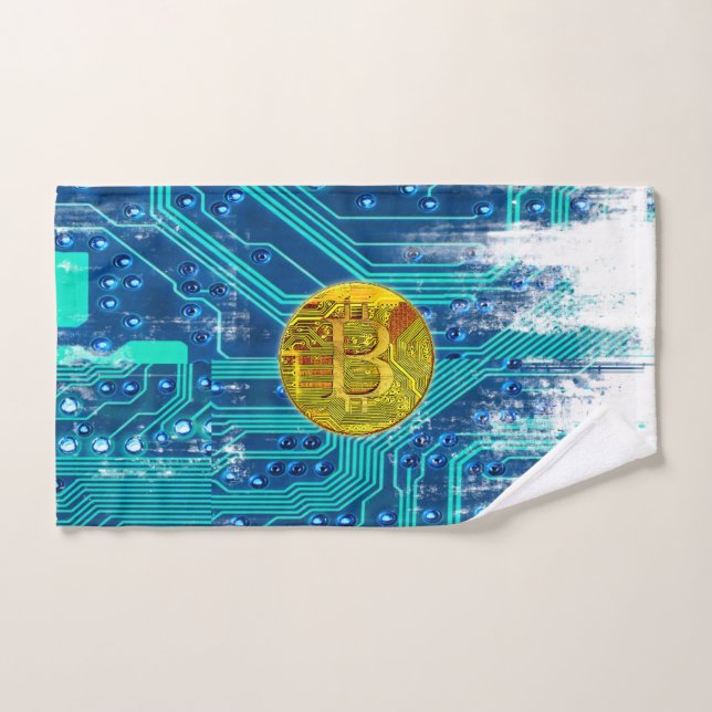 Cryptocurrency Bitcoin and Circuit Board  Bath Towel Set (Hand Towel)