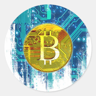 Cryptocurrency Bitcoin and Circuit Board Classic Round Sticker