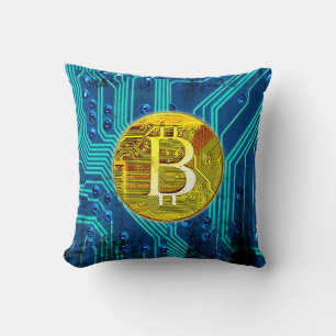 Cryptocurrency Bitcoin and Circuit Board Cushion