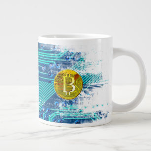 Cryptocurrency Bitcoin and Circuit Board Large Coffee Mug
