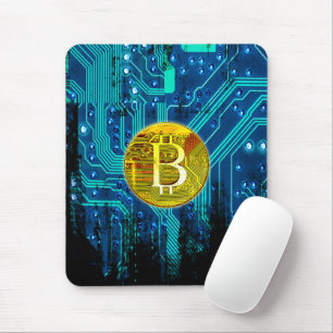 Cryptocurrency Bitcoin and Circuit Board  Mouse Pad