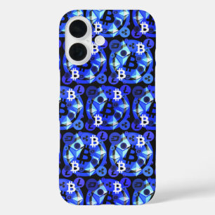 Cryptocurrency Blue Digital Money Pattern iPhone 16 Case