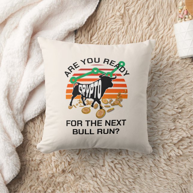 CRYPTOcurrency BULL RUN Bitcoin Cream Cushion (Blanket)