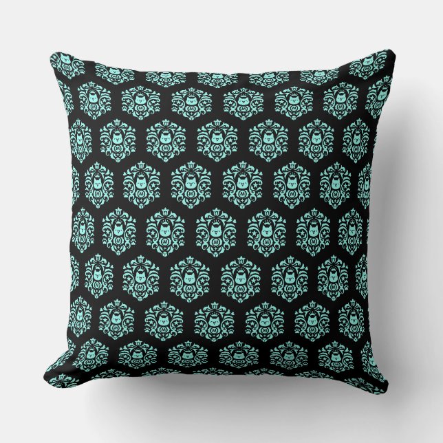 Cryptocurrency MonaCoin MonaDamask Pattern Blue Cushion (Front)