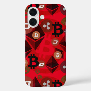 Cryptocurrency Red Digital Money Pattern iPhone 16 Case