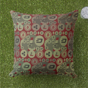 Cryptocurrency Red Golden Money Pattern Cushion