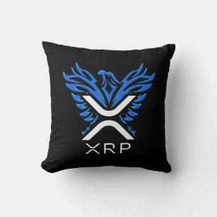 Cryptocurrency XRP Crypto Logo Blue Rising Phoenix Cushion