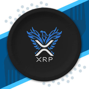 Cryptocurrency XRP Crypto Logo Blue Rising Phoenix Paper Plate