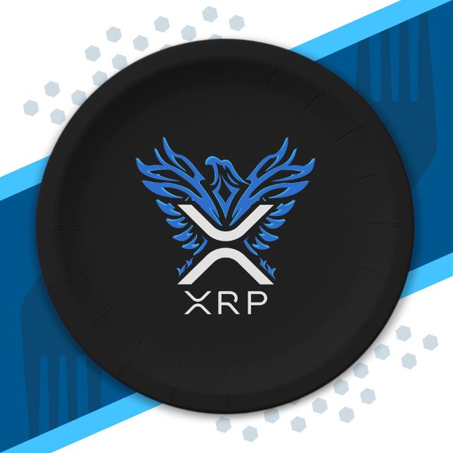 Cryptocurrency XRP Crypto Logo Blue Rising Phoenix Paper Plate (Creator Uploaded)