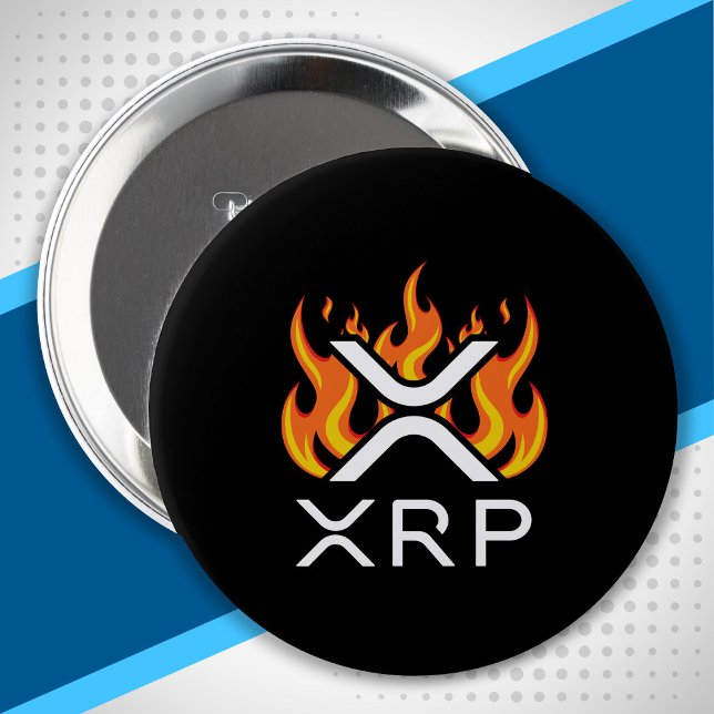 Cryptocurrency XRP Crypto Orange Flames Fire Melt 10 Cm Round Badge (Creator Uploaded)