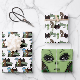 Cryptozoology Cryptids Big Foot Alien Mothman Wrapping Paper Sheet