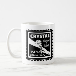 Crystal 15th wedding anniversary holding hands coffee mug