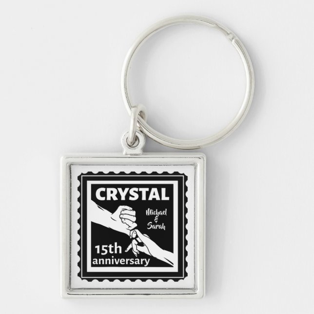 Crystal 15th wedding anniversary holding hands key ring (Front)