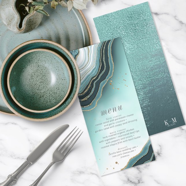 Crystal Agate Wedding Menu V2 Teal ID825 (Creator Uploaded)