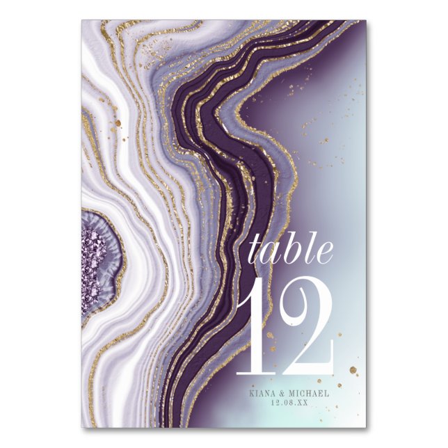 Crystal Agate Wedding Table Number Amethyst ID825 (Front)