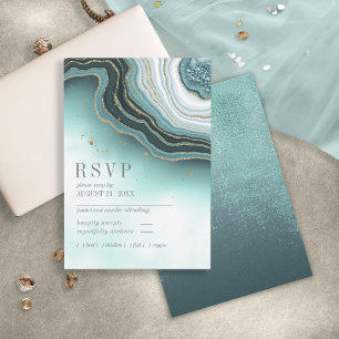 Crystal Agate Wedding Teal ID825 RSVP Card