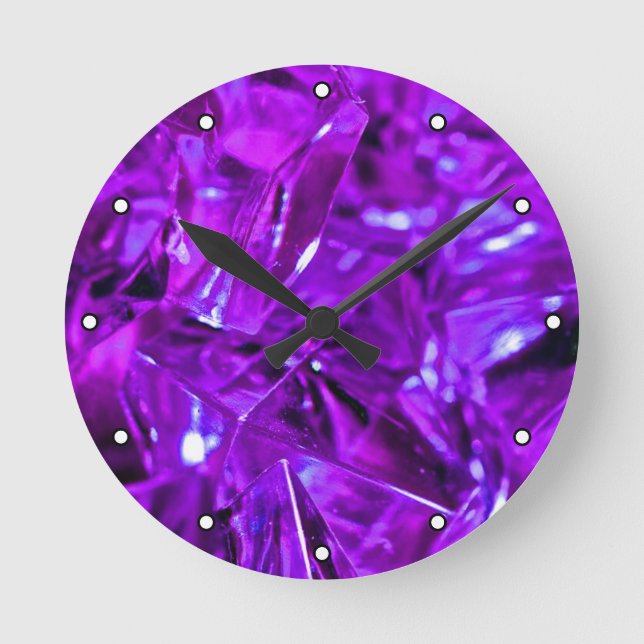 Crystal Amethyst Purple Gemstone with Dots Round Clock (Front)