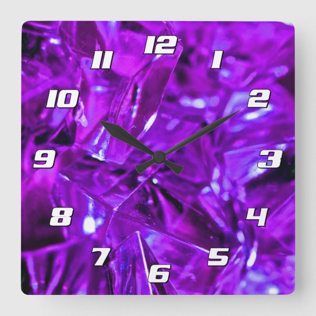 Crystal Amethyst Purple Gemstone with Numbers Square Wall Clock (Front)