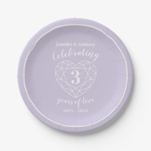 Crystal anniversary 3 years personalised party paper plate