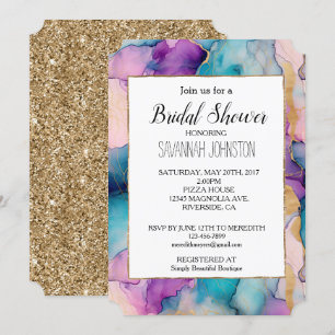 Crystal Aqua Blue Purple Pink Bridal Shower Invitation