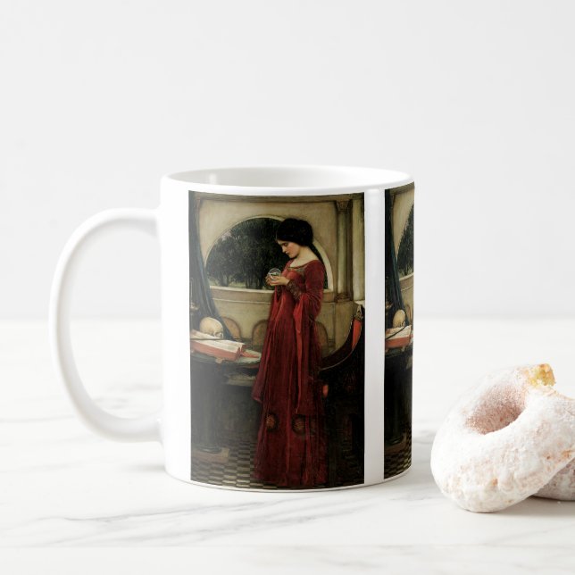 Crystal Ball by John William Waterhouse Coffee Mug (With Donut)