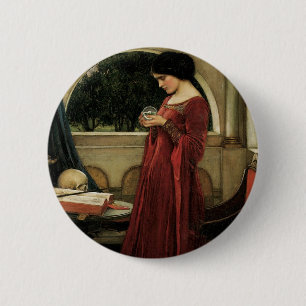 Crystal Ball by Waterhouse, Vintage Victorian Art 6 Cm Round Badge