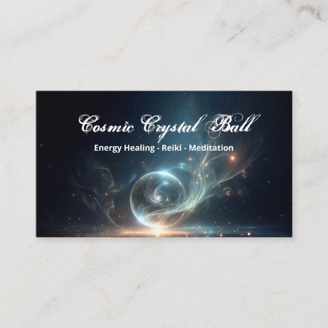 Crystal ball Energy Healing Reiki Meditation Black Business Card (Front)