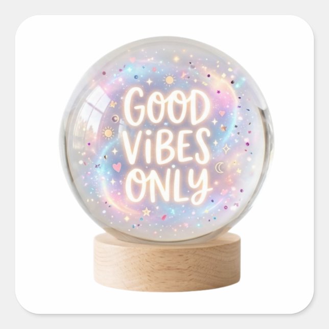 Crystal Ball Predicting Good Vibes Square Sticker (Front)