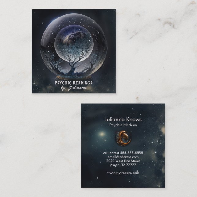 Crystal Ball Psychic Medium Tarot Reader  Square Business Card (Front/Back)