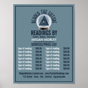 Crystal Ball, Psychic Reading Price List Poster
