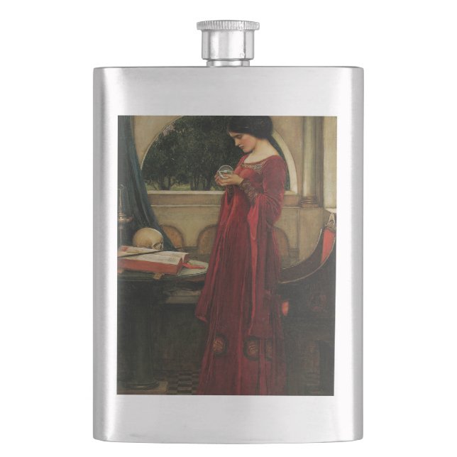 Crystal Ball Woman Waterhouse Painting Hip Flask (Front)