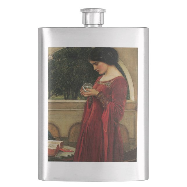Crystal Ball Woman Waterhouse Painting Hip Flask (Front)