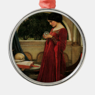 Crystal Ball Woman Waterhouse Painting Metal Ornament