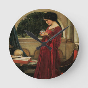 Crystal Ball Woman Waterhouse Painting Round Clock