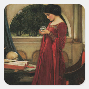 Crystal Ball Woman Waterhouse Painting Square Sticker