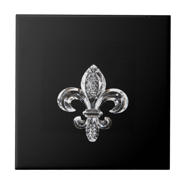 Crystal Black Fleur de lis Ceramic Tile (Front)