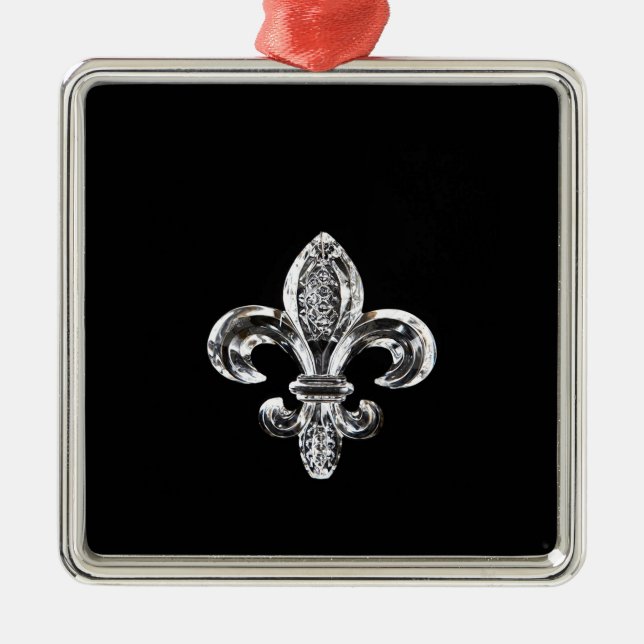 Crystal Black Fleur de lis Metal Ornament (Front)